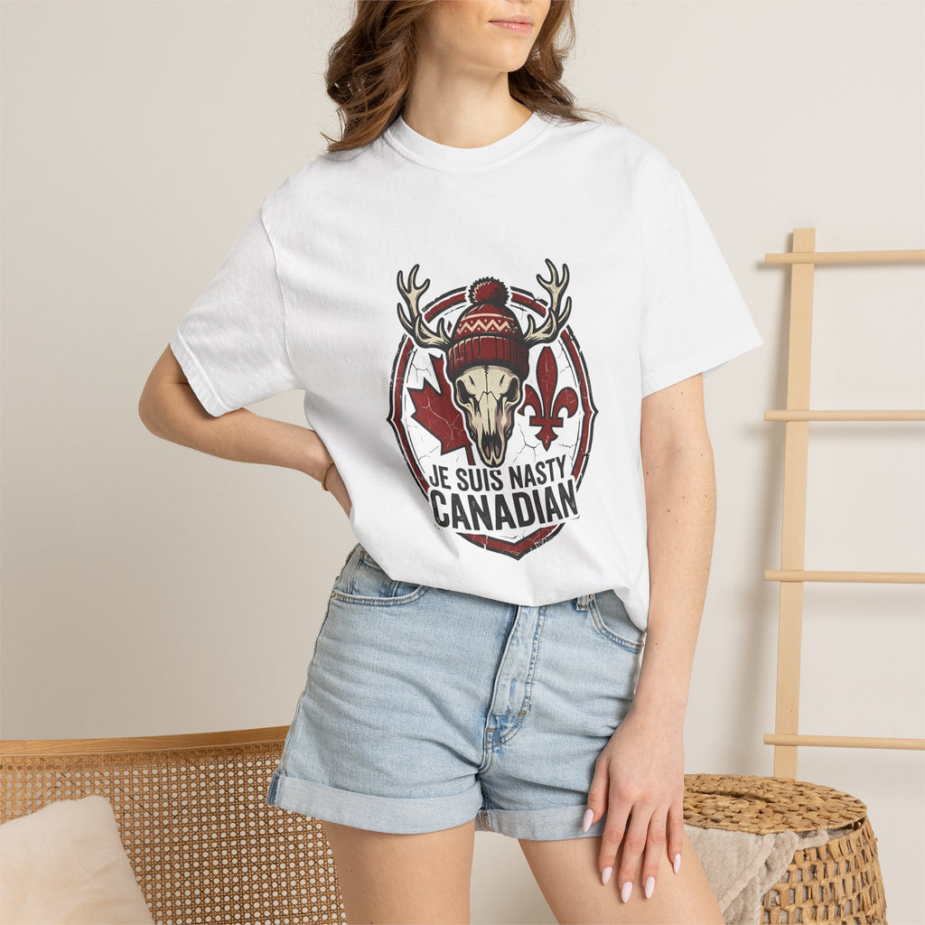 Je Suis Nasty Canadian T-Shirt — Moose Skull Maple Leaf Graphic