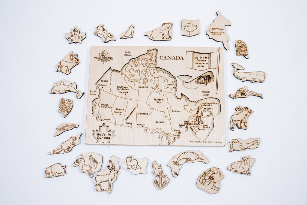 Toy Maker of Lunenburg - Kids Canada Map Puzzle with Native Animals - Made In Canada - High Quality - Ages 4–8