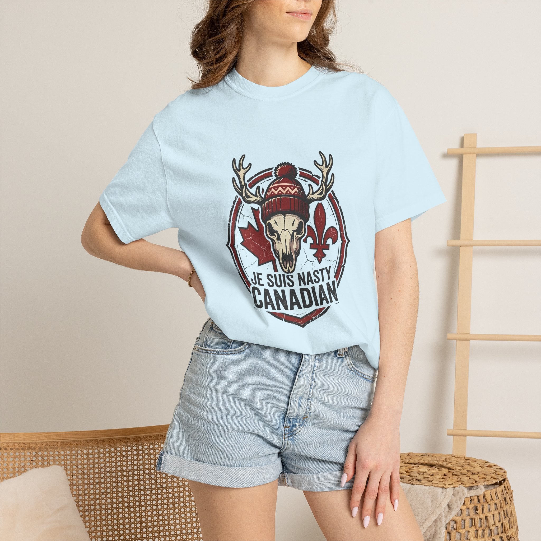Je Suis Nasty Canadian T-Shirt — Moose Skull Maple Leaf Graphic