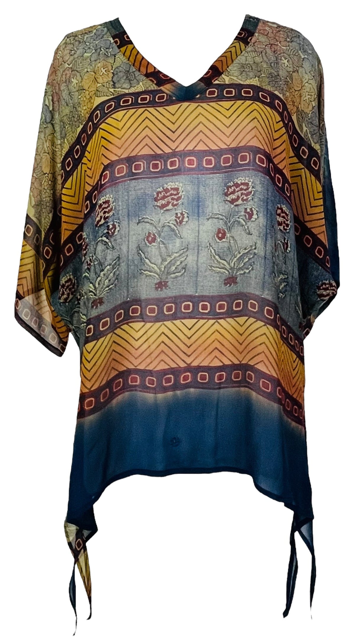 PRG7633 Sheer Avatar Pure Silk Long Tunic with Side Ties