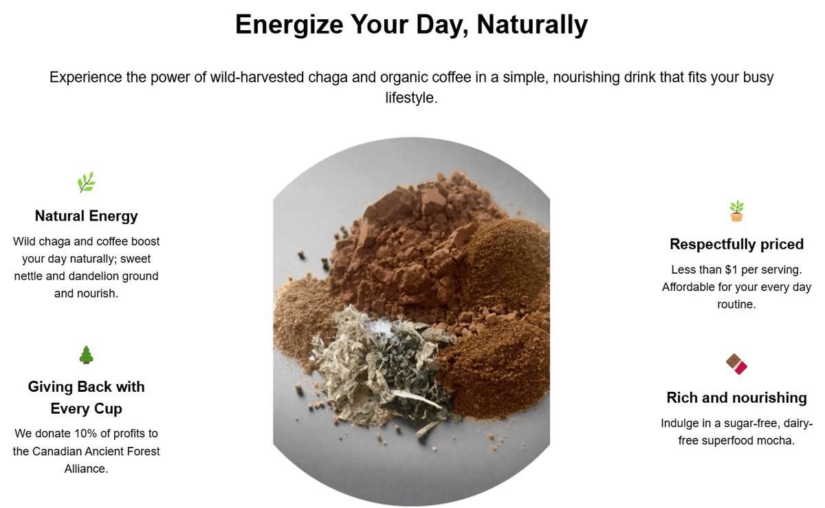 Sacred Grounds: Organic Chaga-Coffee Mocha Wild Canadian Blend (sugar-free, dairy-free)